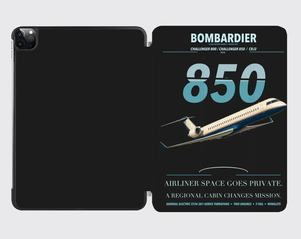 Bombardier Challenger 850 design on black ipad tablet case