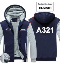 Thumbnail for Airbus A321 Flat Text aviation design printed on soft cotton blend zipped sweatshirt.