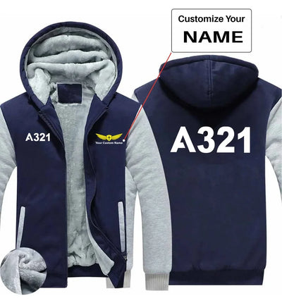 Airbus A321 Flat Text aviation design printed on soft cotton blend zipped sweatshirt.