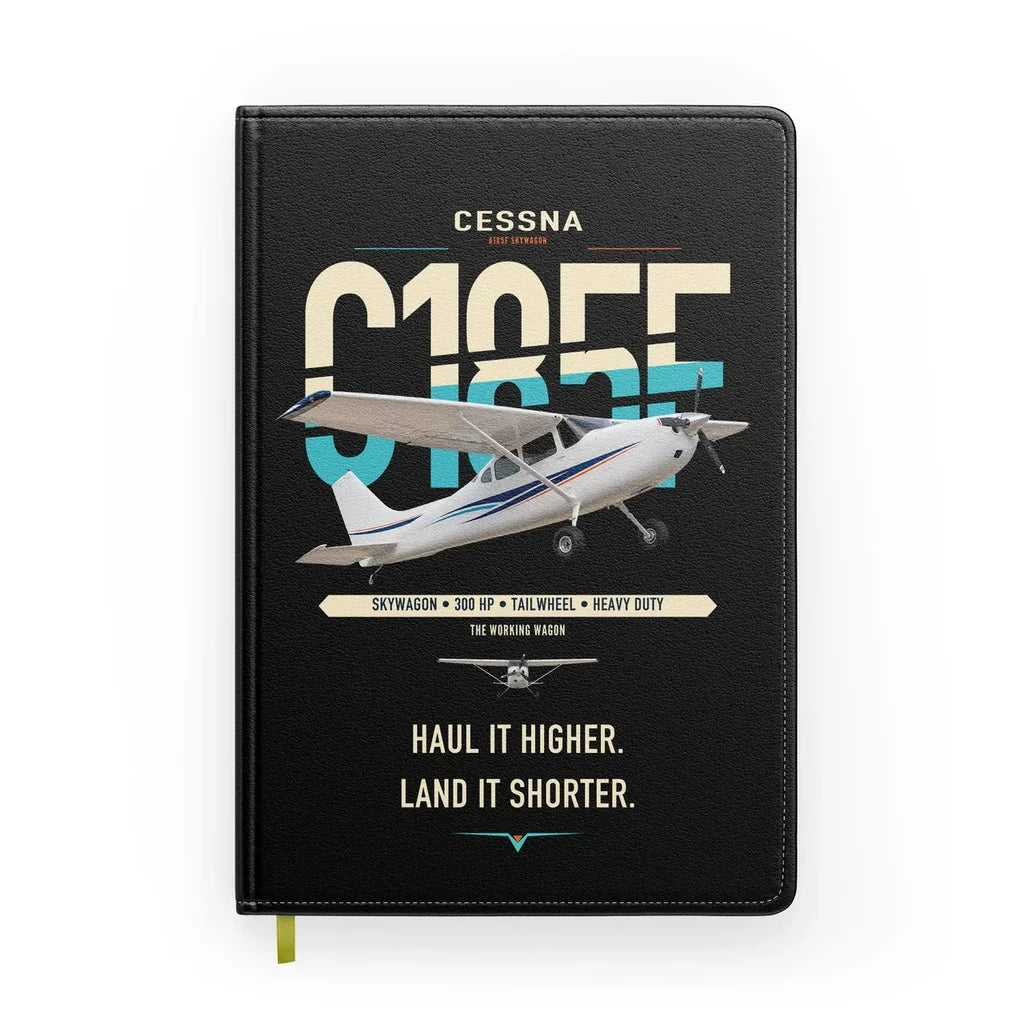Cessna A185F Skywagon design on black notebook