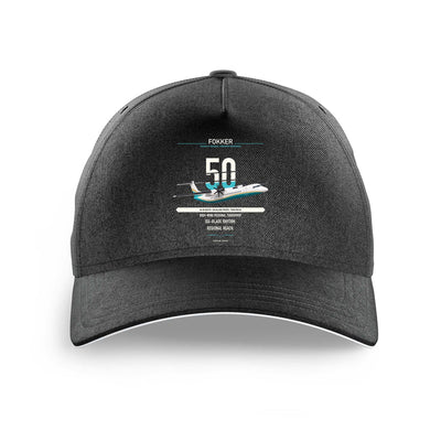 Fokker 50 design on black printed hat