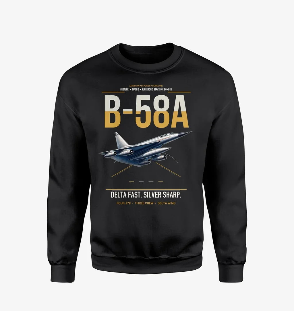 B-58A Hustler design on black sweatshirt