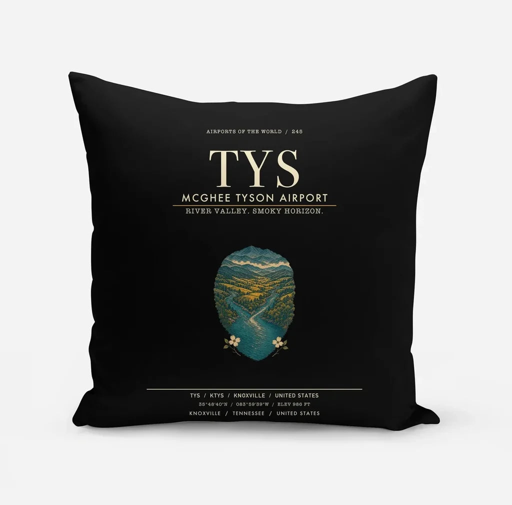 McGhee Tyson Airport Knoxville (TYS) design on black pillow