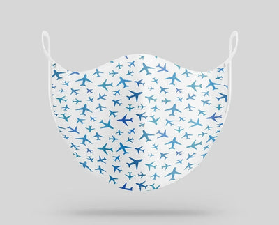 Many Airplanes aviation face mask in breathable cotton blend.