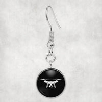 Thumbnail for Drone Silhouette aviation earrings, hypoallergenic alloy body with engraved detail.