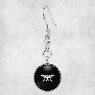 Drone Silhouette aviation earrings, hypoallergenic alloy body with engraved detail.