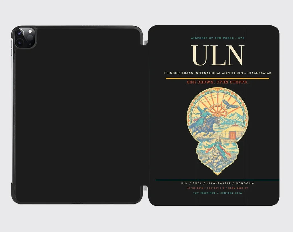 Chinggis Khaan International Airport (ULN) design on black ipad tablet case