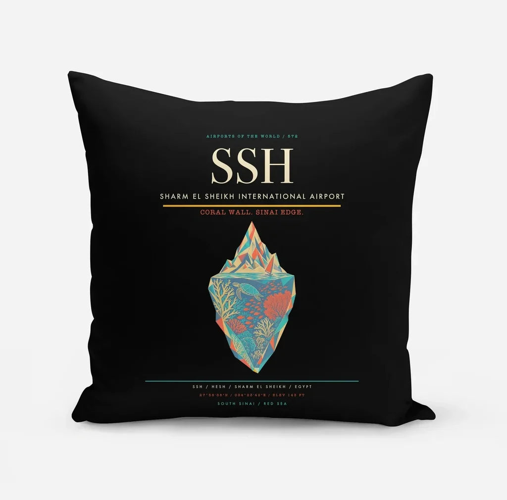 Sharm El Sheikh International Airport (SSH) design on black pillow