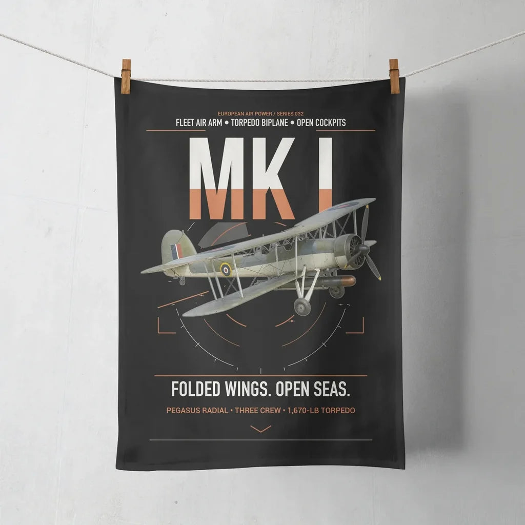 Fairey Swordfish Mk I design on black towel