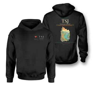 Tsushima Airport (TSJ) design on black double-side hoodie