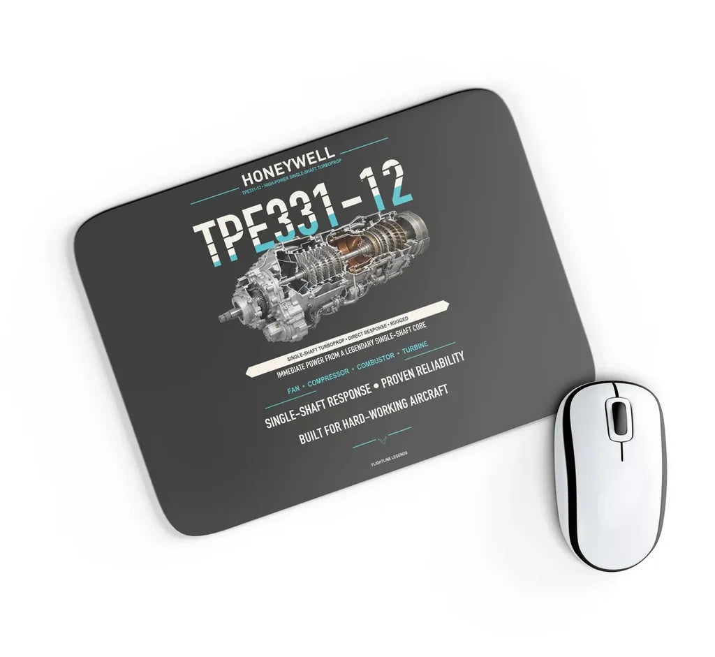 TPE331-12 design on black rectangle mouse pad