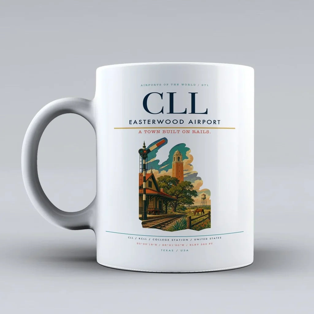 Easterwood Airport (CLL) airport code design on white ceramic mug