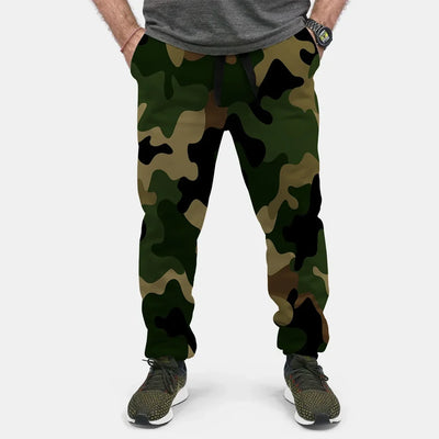 Military Camouflage Army Green aviation design on soft cotton blend 3D-printed sweatpants.