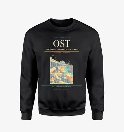 Ostend-Bruges International Airport (OST) design on black sweatshirt