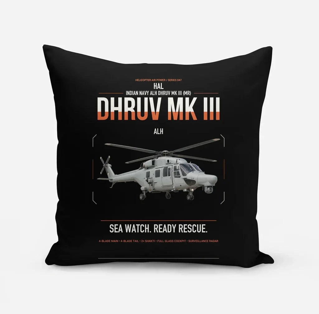 HAL ALH Dhruv Mk III design on black pillow