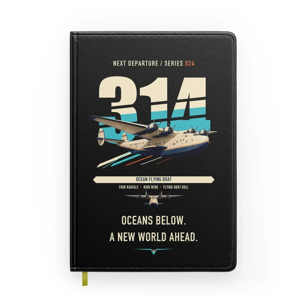 Boeing 314 Clipper design on black notebook