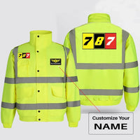 Thumbnail for Flat Colourful 787 aviation design printed on insulated shell with high-visibility reflective panels reflective winter jacket.