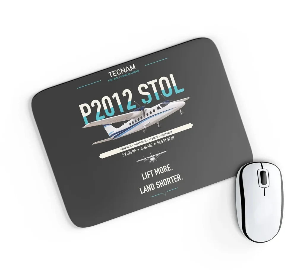 Tecnam P2012 STOL design on black rectangle mouse pad