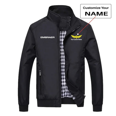 Embraer & Text aviation design printed on modern shell with tailored fit stylish jacket.
