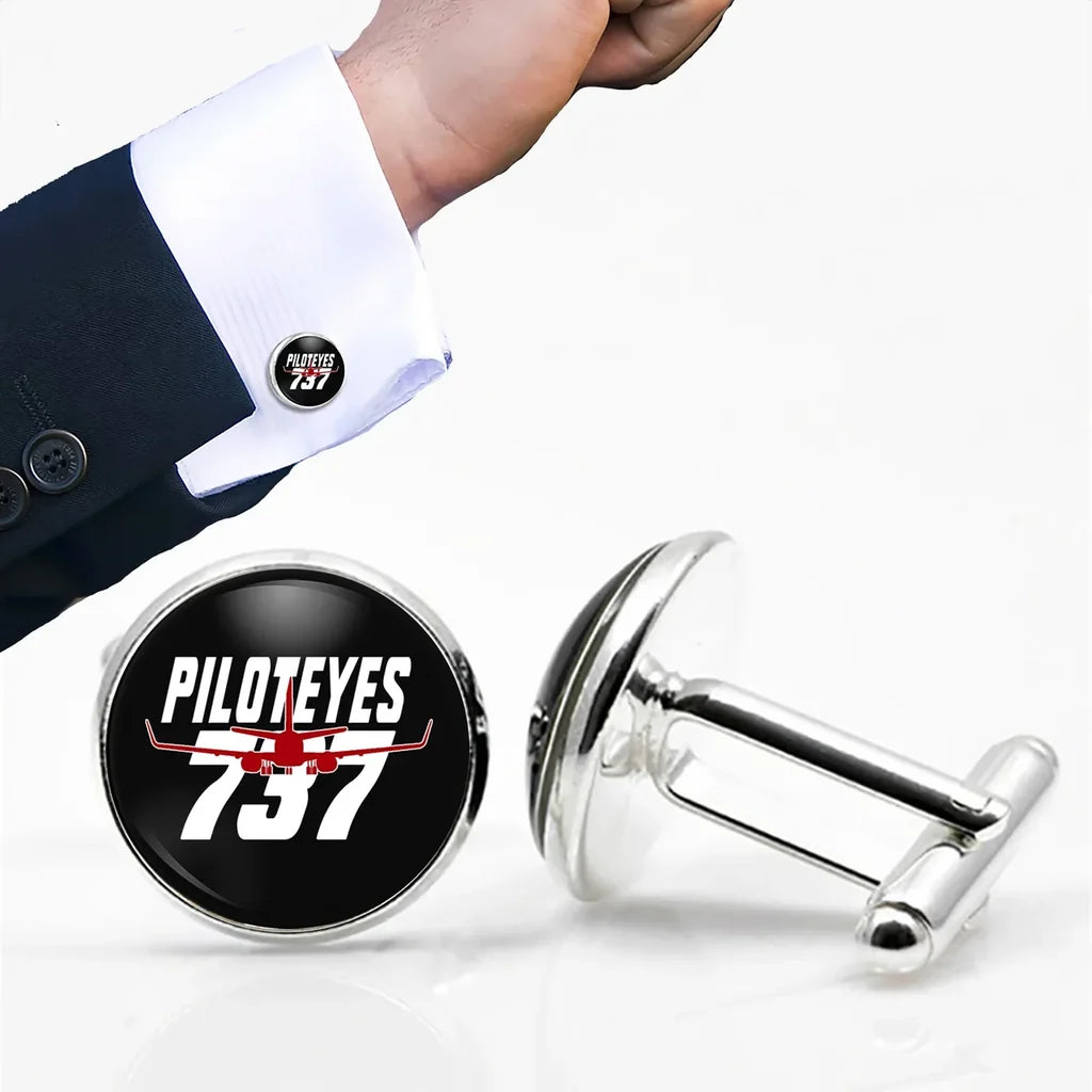 Amazing Piloteyes737 aviation cuff links, polished metal body with engraved detail.