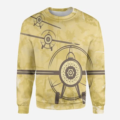 Super Vintage Propeller aviation design printed on soft cotton blend 3D sweatshirt.