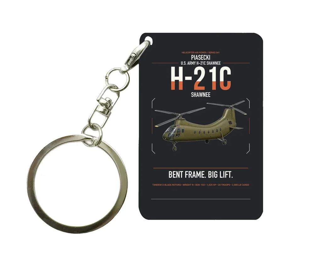 Piasecki H-21C Shawnee design on black designed key chain, double-side print