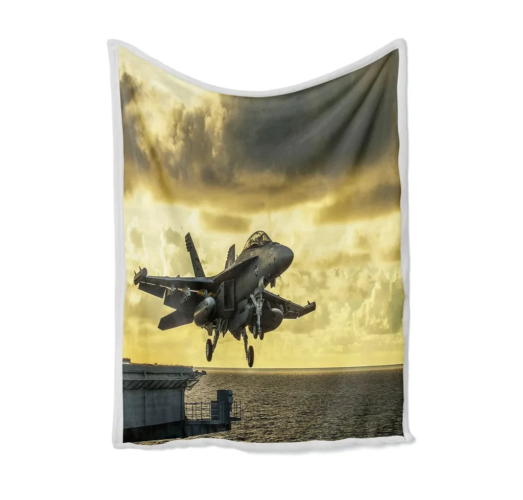 Departing Jet Aircraft Bed Blankets & aviation print on soft fleece blanket.