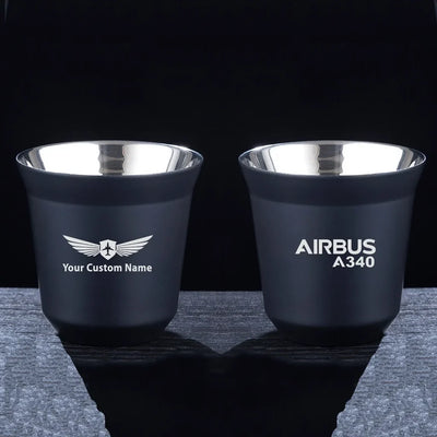 Airbus A340 & Text aviation design on double-wall coffee mug, vacuum-insulated double-wall.