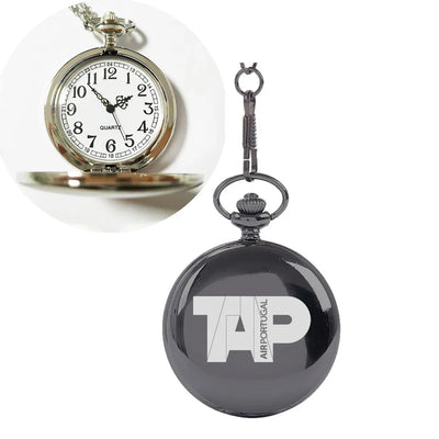 TAP Portugal Airlines aviation-themed pocket watch, polished brushed metal.