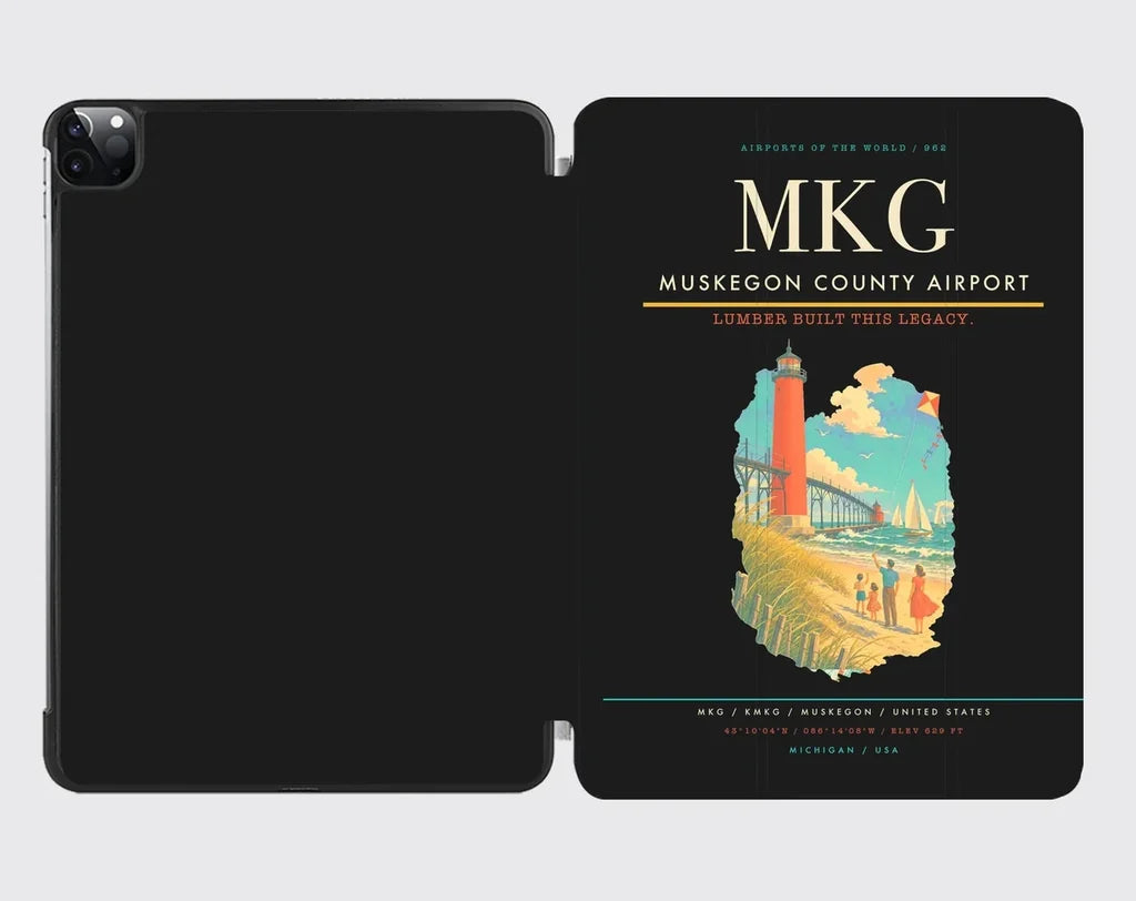 Muskegon County Airport (MKG) design on black ipad tablet case