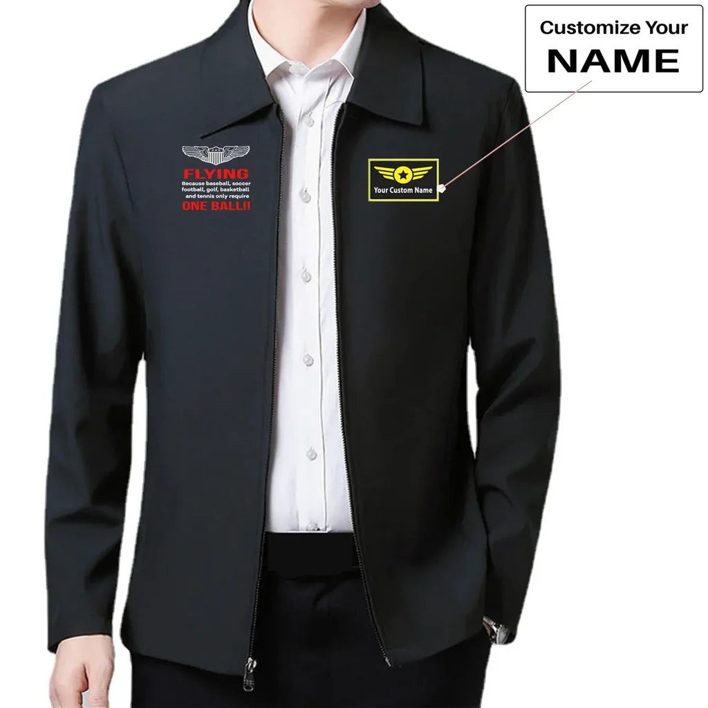 Flying One Ball aviation design printed on modern wool-blend shell with tailored fit stylish coat.