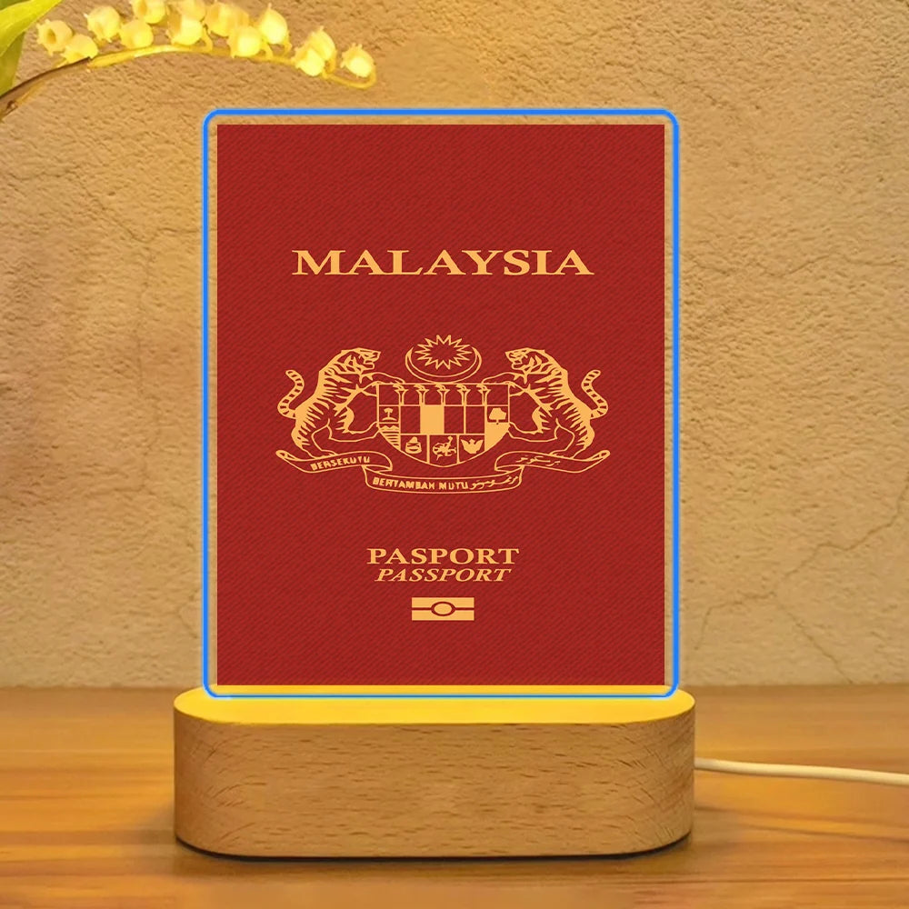 Malaysia Passport aviation themed night lamp, premium acrylic with LED.