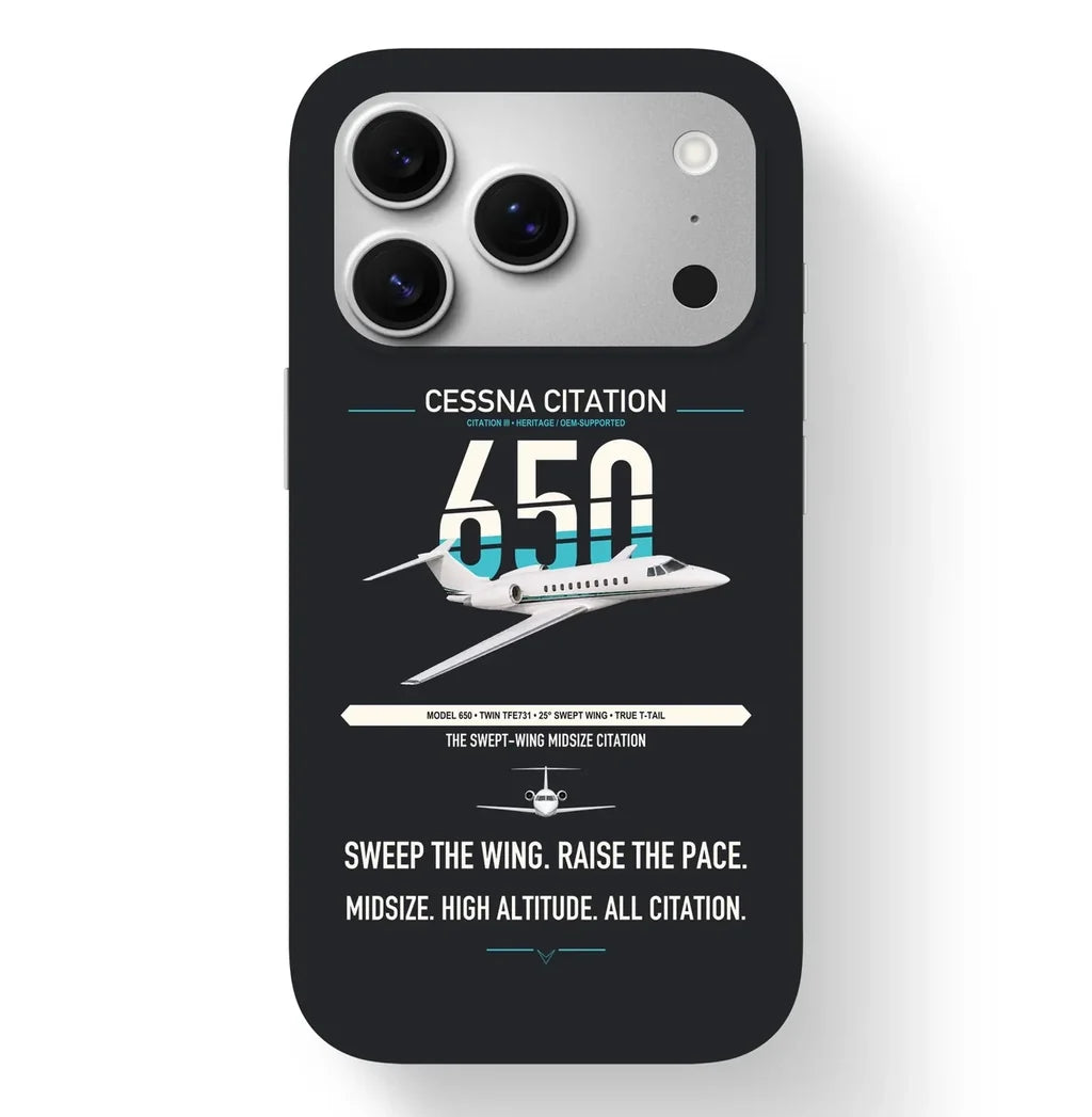 Cessna Citation 650 - Citation III design on black magsafe iphone case, for iPhone 17 Pro