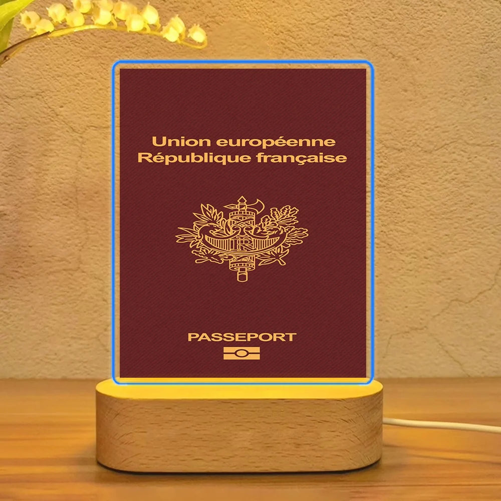 French Passport aviation art night lamp in premium acrylic with LED.