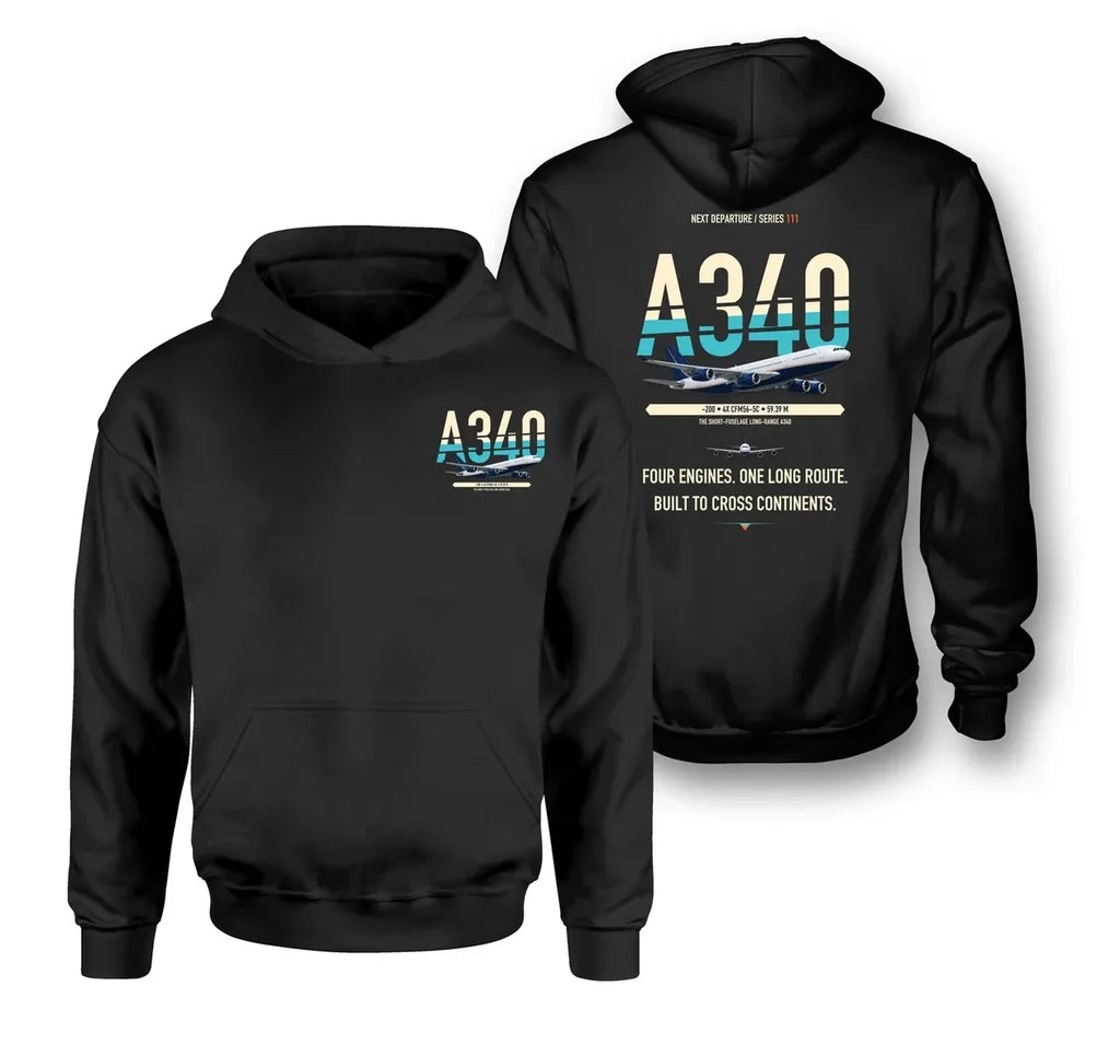 Airbus A340-200 design on black hoodie
