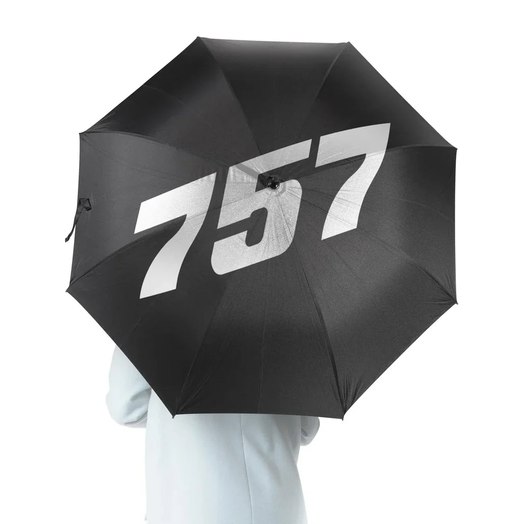Boeing 757 Flat Text aviation design on windproof polyester umbrella.