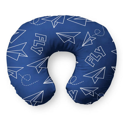 Paper Airplane & Fly (Blue) Travel & Boppy aviation design on memory foam with soft cover travel pillow.