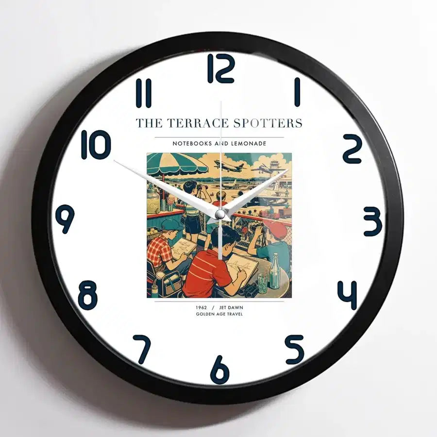 VINTAGE G4114 - The Terrace Spotters - Designed Wall Clocks design on white framed