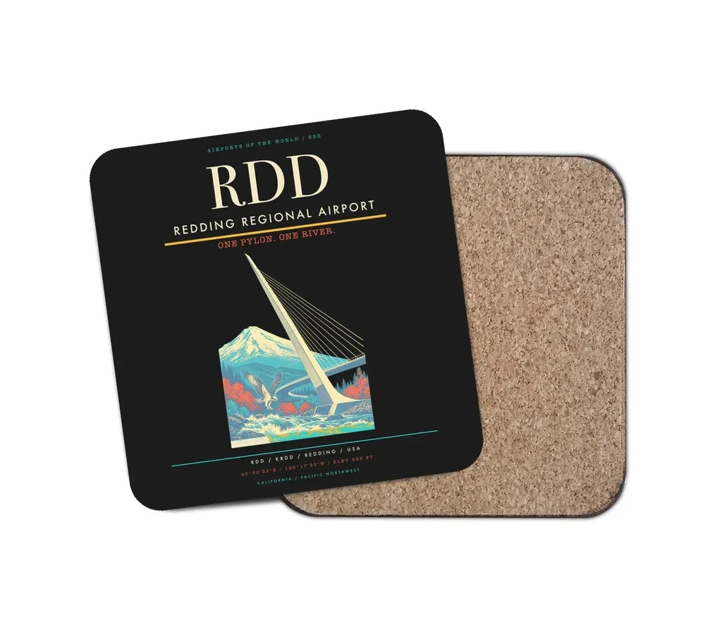 Redding Regional Airport (RDD) design on black 1 piece coaster