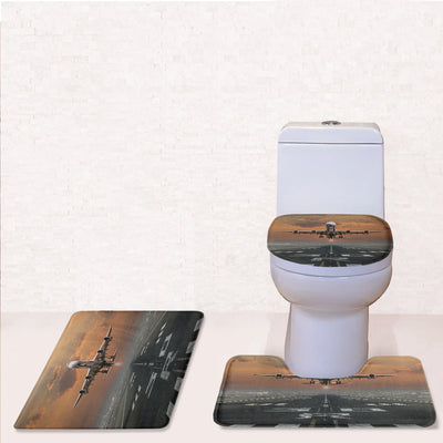 Aircraft Departing from RW30 Toilet Seat Cover Three-piece aviation print on soft fabric toilet seat cover set.