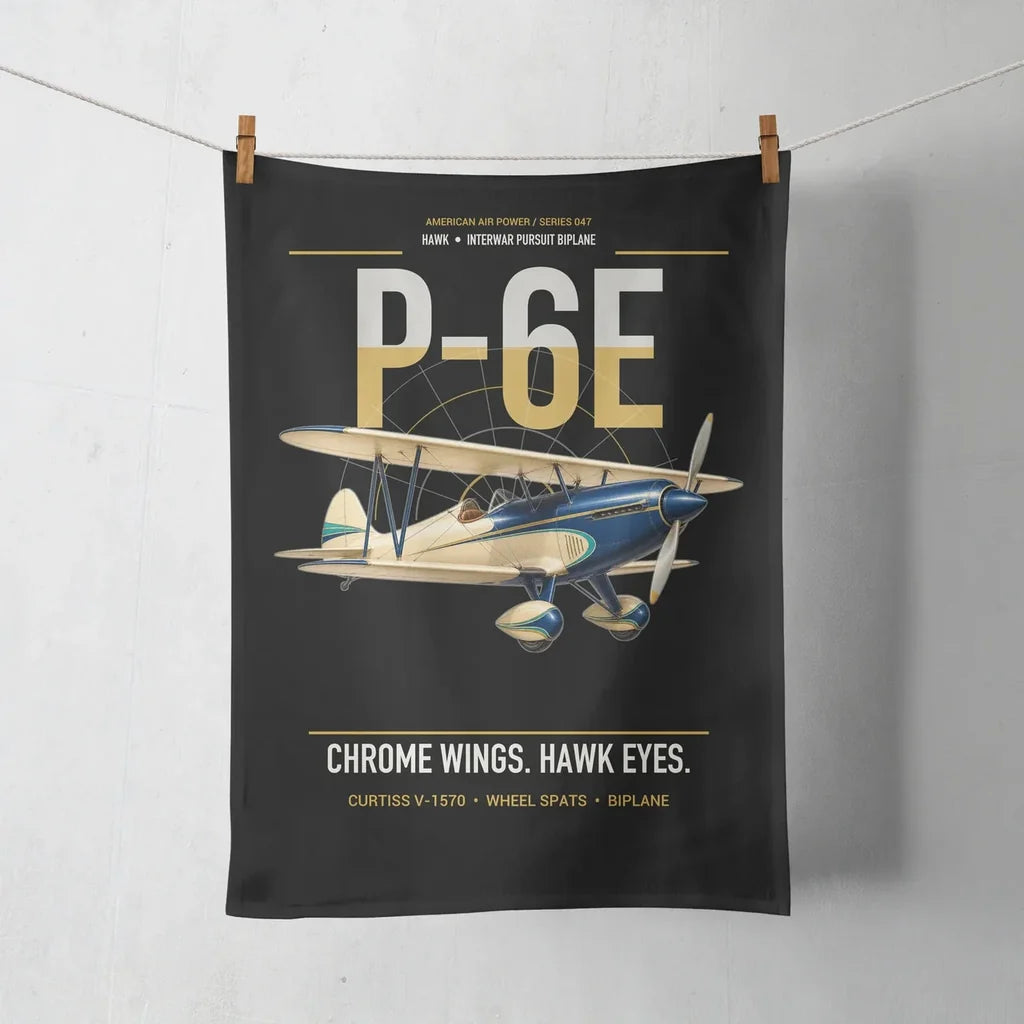 Curtiss P-6E Hawk design on black towel