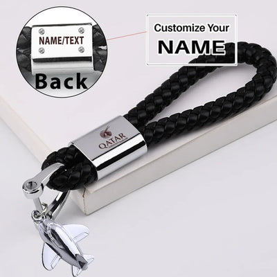 Qatar Airways Airlines aviation design on premium leather car leather car key chain.