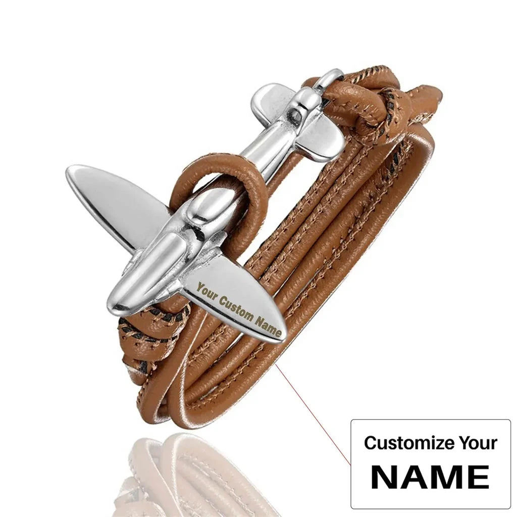 (Edition 3) Small Airplane aviation-themed bracelet, polished metal.