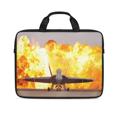 Face to Face with Air Force Jet & Flames Laptop & Tablet aviation print laptop & tablet bag, padded polyester.