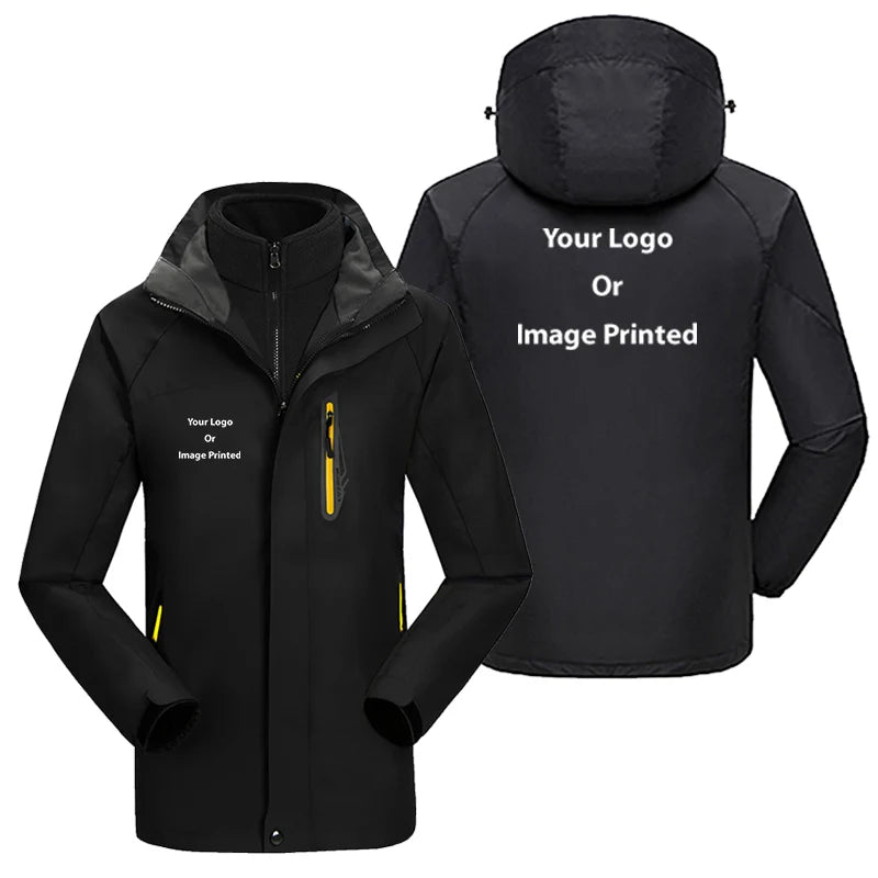 Custom Design Image Logo aviation design printed on heavyweight insulated shell with snow cuffs thick ski jacket.