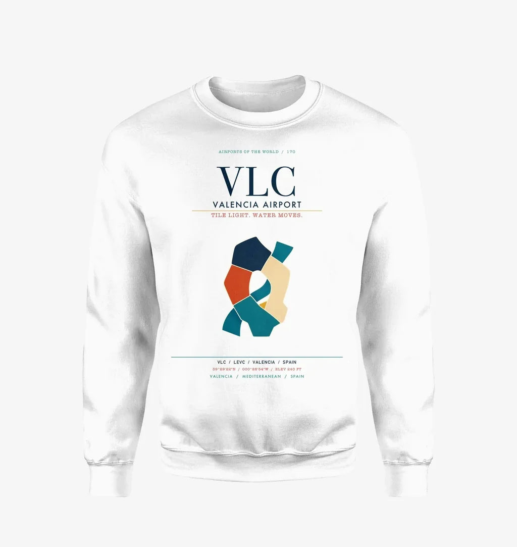 Valencia Airport (VLC) design on white sweatshirt
