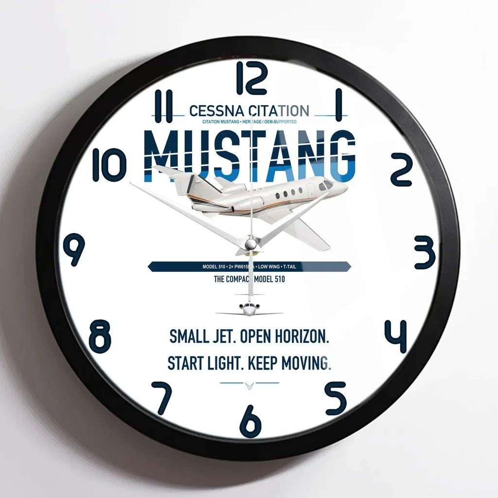 Cessna Citation Mustang design on white framed wall clock