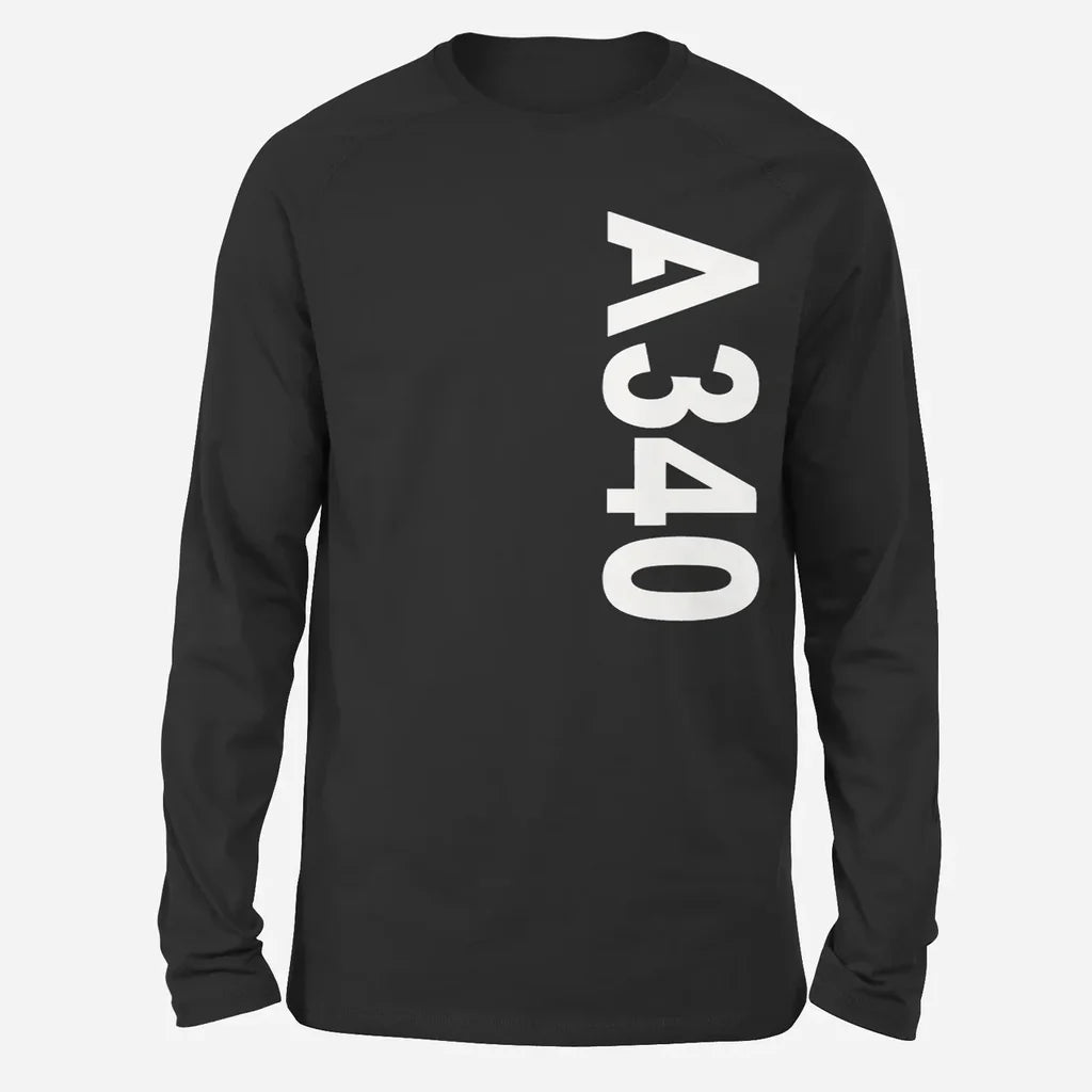 Airbus A340 Text Long-Sleeve aviation design printed on soft cotton long-sleeve T-shirt.