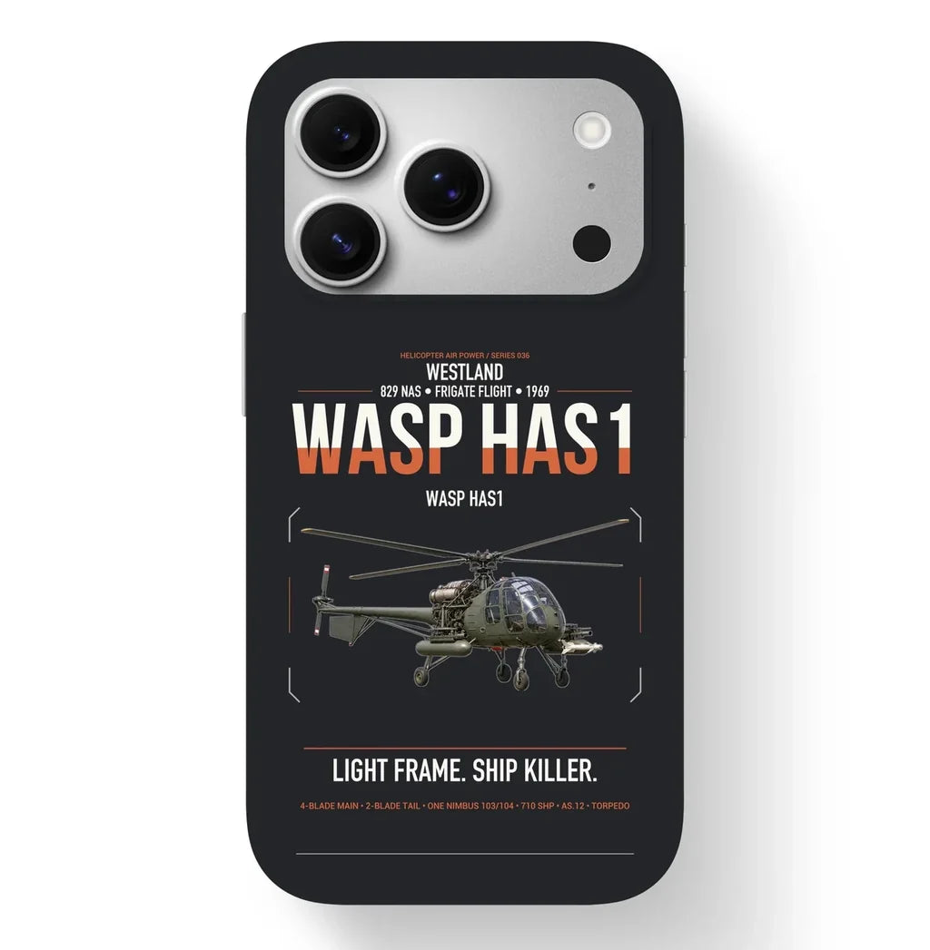 Westland Wasp HAS1 design on black magsafe iphone case, for iPhone 17 Pro