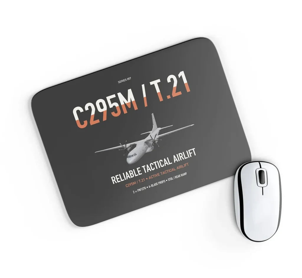 Airbus C295M T.21 design on black rectangle mouse pad